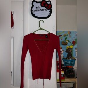 Y2K red lace up top